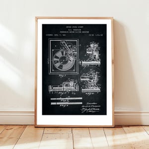 Vintage phonograph record player design from 1922 from  US Patent Office. Poster gift audiophile, music lover, retro vintage record player