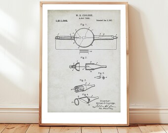 X-ray tube by Coolidge from 1917 from the US Patent Office. Perfect gift for engineer, scientist, science, technology, physics, physicist