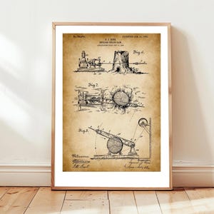 Antiek kettingzaagontwerp uit 1905 van het US Patent Office. Poster kettingzaag cadeau, doe-het-zelf, timmerhout, houthakker, klusjesman, elektrisch gereedschap,