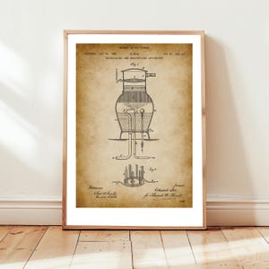 Antico alambicco per la distillazione, proveniente dall'Ufficio Brevetti degli Stati Uniti. Poster regalo per amanti del whisky, whisky, distillazione, alcol, distillatore