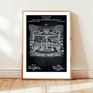 Theaterpodium- en decorontwerp uit 1891 van US Patent Office. Postercadeau, theaterbezoeker, historisch, geschiedenis, cultuur, kunst, muurkunst