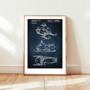 Modern snowmobile from US Patent Office. Poster gift for snowmobiler, snowmobiling, ski doo, winter sports, Ski dooing , snowmobile gift