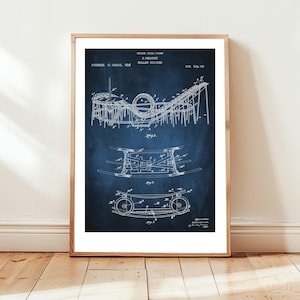 Vintage roller coaster design from 1898 from US Patent Office. Poster gift funfair, amusement park, ride, roller coaster wall art,
