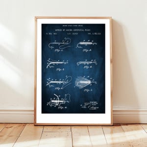 Künstliche Fliegen-Angelköder aus US Patentamt. Poster Geschenk für Angler, Angeln, Angeln, Angelzubehör, Angler, Fliegenfischen,