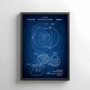 FREE US Postage. Rotary piston machine engine design by Wankel from US Patent Office. Poster gift garage workshop wall art, wankel engine,