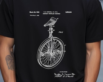 Unicycle design from 1963 from US Patent Office. A T-shirt gift for unicyclist, unicycling, cycling, cyclist, sport,