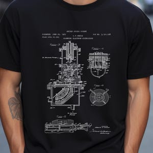 Scanning electron microscope design from US Patent Office. T-shirt gift physicist, physics, scientist, laboratory, research, chemistry