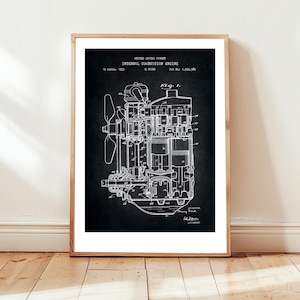 Internal combustion engine by Henry Ford from US Patent Office. Poster gift, auto mechanic, workshop, history, car collector