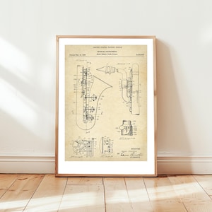 Bariton Saxophon Design von 1951 vom US Patent Office. Poster Geschenk für Saxophonist, Jazz Fan, Musikliebhaber, Musiker