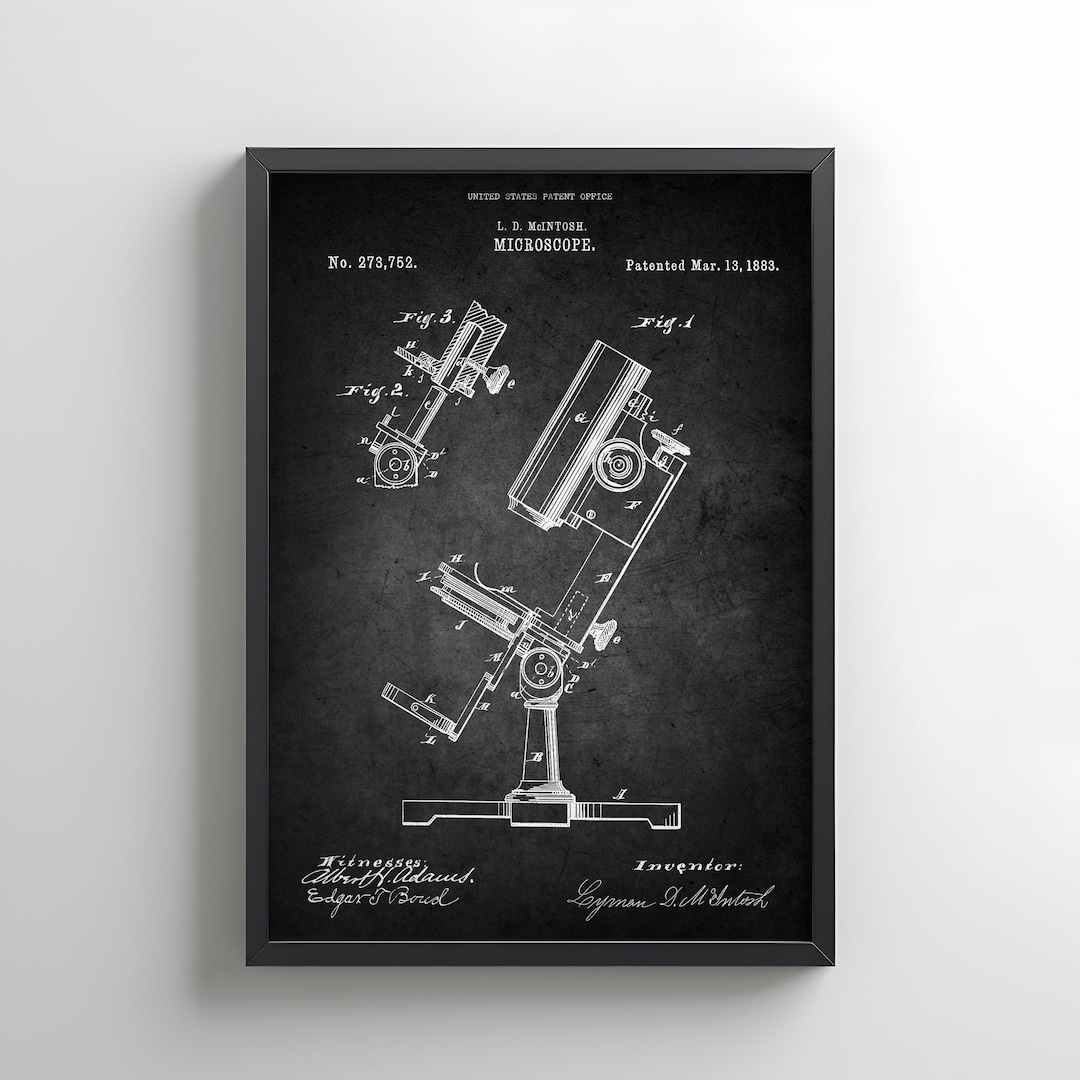 Compound Microscope Sticker Vintage Design of Microscope From 1883 From US Patent Office. Poster ...