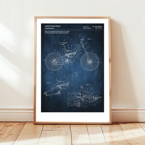 Ontwerp met ophanging voor mountainbikes van US Patent Office. Postercadeau voor mountainbiker, fietsen, wielrenner, wielrennen, fiets, sport,