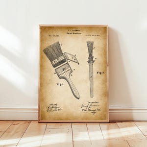 Antyczny projekt pędzla z 1873 r. z US Patent Office. Plakatowy prezent dla projektanta wnętrz, malarza, dekoratora, majsterkowicza, koszulka DIY,