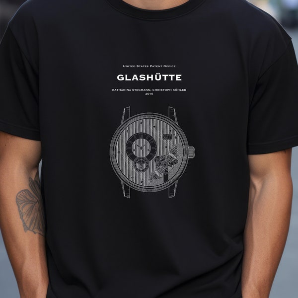 T-shirt avec motif du bureau des brevets des États-Unis pour montre Glashutte de 2015. T-shirt de qualité à offrir pour les collectionneurs de montres, montres, montres de luxe