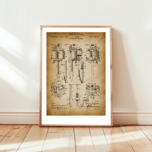 Old tattooing machine from 1904 from US Patent Office. Poster gift tattoo artist, tattooing, tattoo lover, steampunk, body art, history,