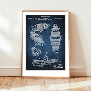Canoe and kayak design from US Patent Office. Poster gift canoe, canoeist,  canoeing, kayak, kayaker, kayaking, water sport, wall art,