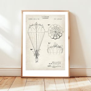 Parachute design from US Patent office. Poster design for parachutist, parachuting, skydiver, skydiving, base jumper,  jumping