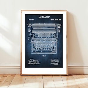 Máquina de escribir de 1899 de la Oficina de Patentes de EE. UU. Póster de regalo para escritor, periodista, camiseta de máquina de escribir, autor, secretaria, historia, steampunk,