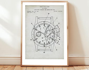 Montre Yema Yachtingraf classique pour la navigation de plaisance et la plongée de l'Office des brevets des États-Unis. Poster cadeau horloger, collectionneur de montres, art mural montre