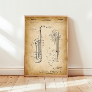 Tenorsaxophon Design von 1951 vom US Patent Office. Poster Geschenk für Saxophonspieler, Saxophonist, Jazz Fan, Musikliebhaber, Musiker, Sax