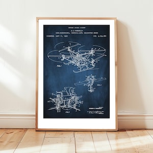 Quadcopter drone design from US Patent office. Poster gift for drone pilots, drone gift, drone t-shirt, drone patent art, quadcopter