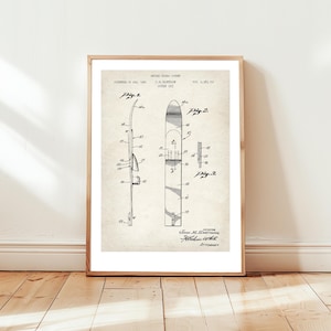 Water Ski design from 1945 from US Patent Office. Poster gift for water skier, water skiing, water sports lover, water skis gift,