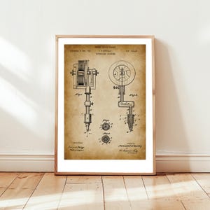 Old tattooing machine from 1891 from US Patent Office. Poster gift tattoo artist, tattooing, tattoo lover, steampunk, body art, history,