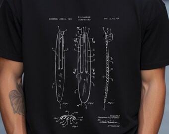 Surfboard Design T-Shirt, Vintage Patent Drawing - 100% Made In USA Cotton Apparel | Surfing Art, Technical Illustration