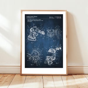 Robotic arm design from US Patent Office. Poster gift robotics engineer, factory, industry, industrial, manufacturing, automation, robot