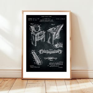 Theaterstoelontwerp van US Patent Office. Postercadeau, theaterkunst aan de muur, theatergeschiedenis, meubels, publiek, theaterbezoeker