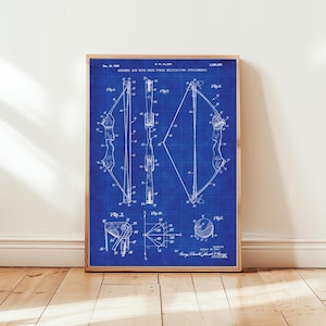 Archery bow design from 1969 from US Patent Office. Poster gift for archer, archery, sport, bow and arrow, archery wall art, archers gift,