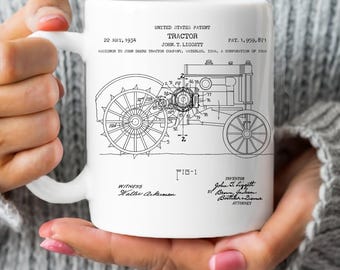 Vintage tractor design for John Deere from 1934  from US Patent Office. Mug gift for farmer, farming, agriculture, machinery, history, farms