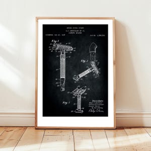 Gillette safety razor from US Patent Office. Poster gift  barber, barber shop, bathroom wall art, male grooming, shaving, barbershop decor