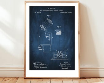 First solar energy cell design from 1888 from US Patent Office. Poster gift solar power, solar energy panel, renewables, environment