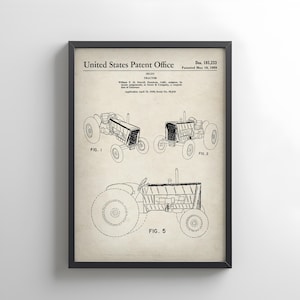 Design of antique  John Deere tractor from the US Patent Office. Poster gift for farmer, farm, agriculture, history, farmers,
