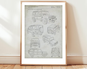 Design of INEOS Grenadier 4wd suv vehicle from US Patent Office. Print gift driver, off road automobile, off-roader, 4x4, man cave decor
