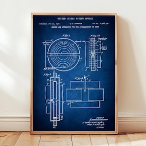 Diseño de acelerador de partículas por Lawrence de la Oficina de Patentes de EE. UU. Póster de regalo para científicos, físicos, física, medicina nuclear, ciclotrón.