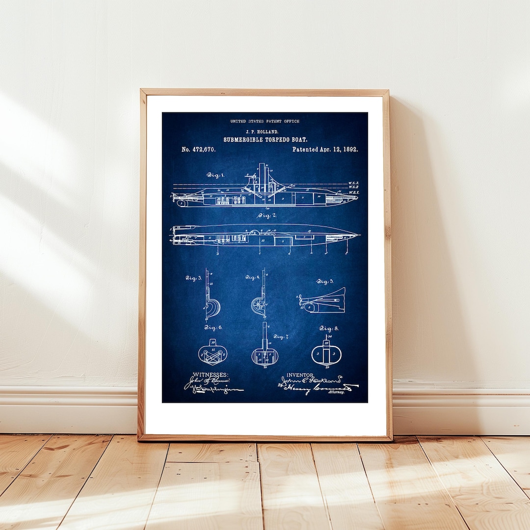 Vintage Naval Submarine Torpedo Boat From 1892 From US Patent Office ...