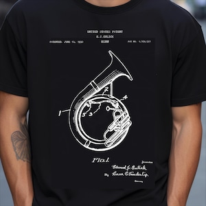 Sousafoonhoorn, vintage patentafdruk uit 1930 | Gemaakt in de VS | Katoenen T-shirt | Cadeau voor marchingbandmuzikant