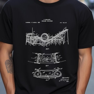 Vintage roller coaster funfair design from US Patent Office. T-shirt gift for funfair, amusement park, rollercoaster, theme park,