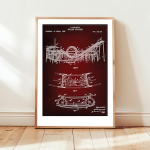 Vintage roller coaster design from 1898 from US Patent Office. Poster gift funfair, amusement park, ride, roller coaster wall art,