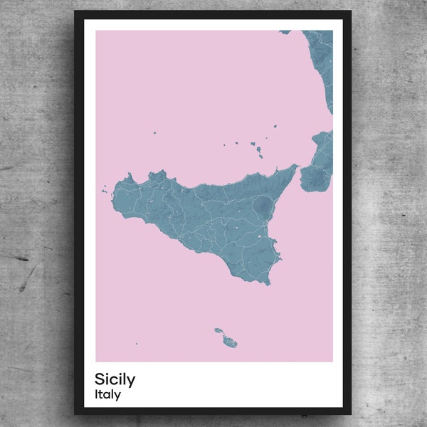 sicily farrow punk minimalist map print poster. Quality colourful poster on quality art paper