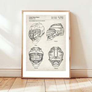 Ice hockey goalie mask from US Patent office. Poster gift for goaltender, ice hockey goalie, winter sport, ice hockey wall art