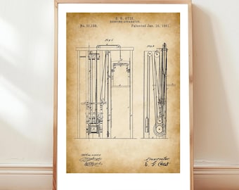 First elevator design by Otis from 1861 from the US Patent Office. Perfect poster for architect, architecture, building services,