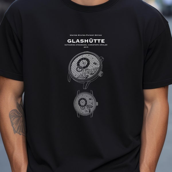 T-shirt au motif du bureau des brevets des États-Unis pour une montre Glashutte de 2015. T-shirt de qualité à offrir pour les collectionneurs de montres, montres de luxe