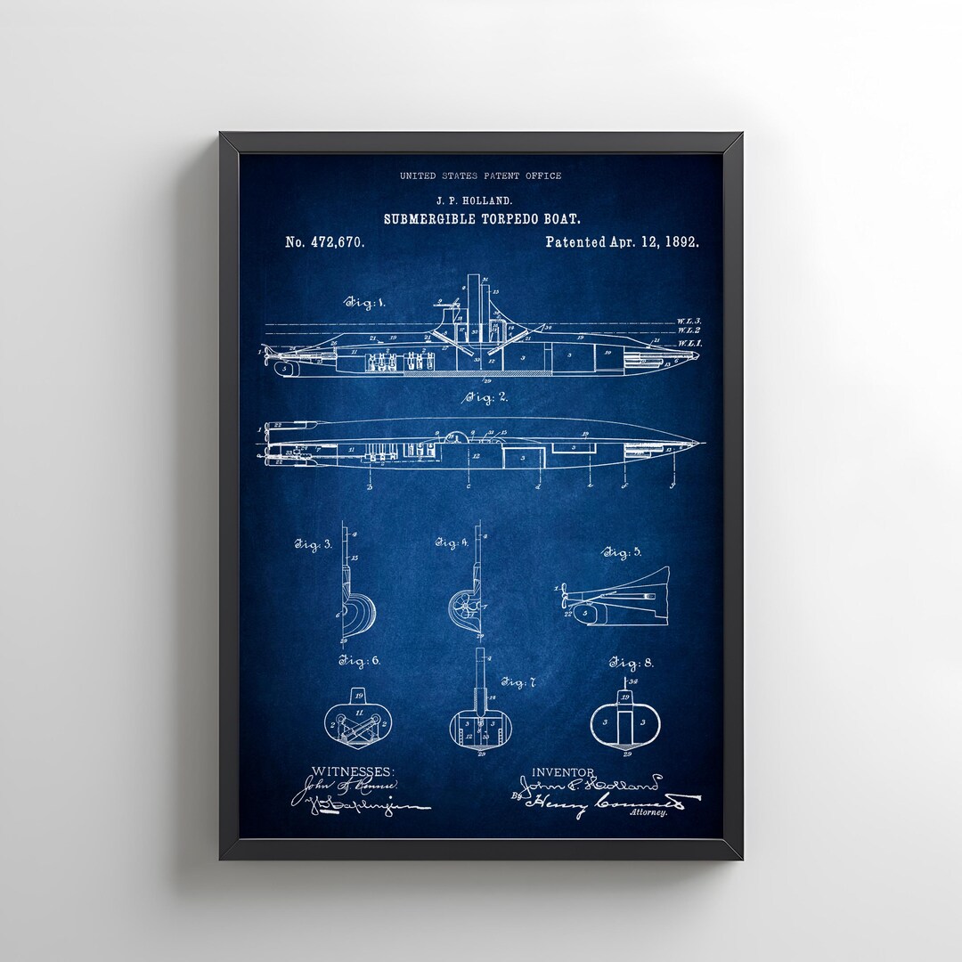 Vintage Naval Submarine Torpedo Boat From 1892 From US Patent Office ...
