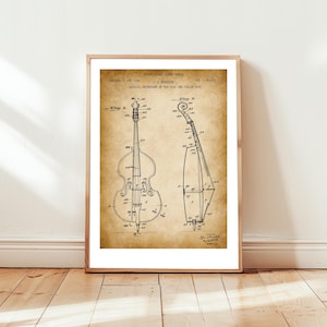 Vintage cello design from1934 from US Patent Office. Poster gift for cellist, cello player, orchestra, stringed instrument, musician, music