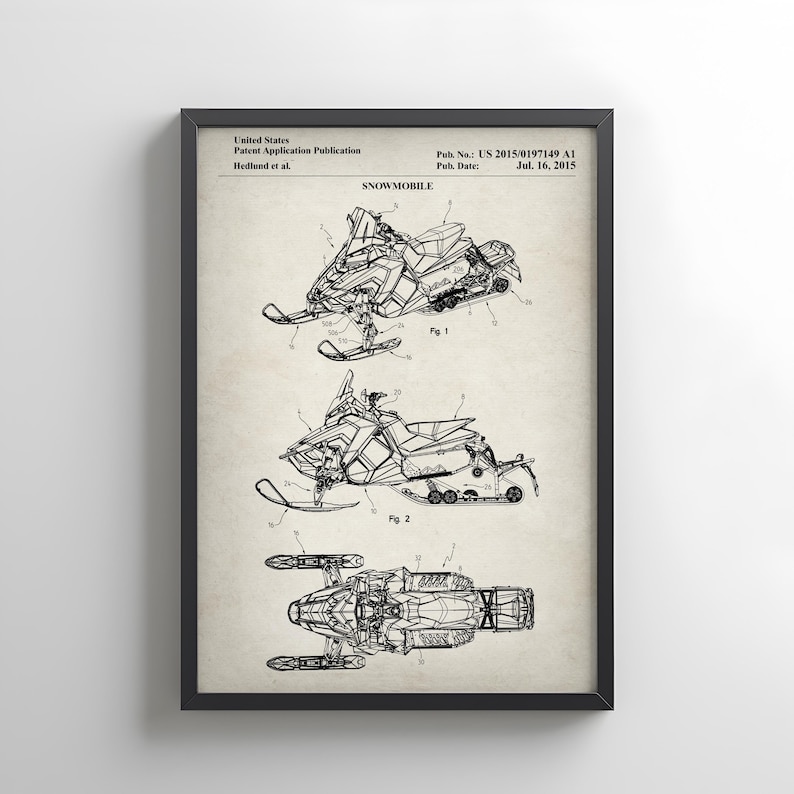 a drawing of a snowmobile and a snowmobile