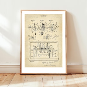 Design of polygraph lie detector machine from US Patent Office. Poster gift for law enforcement, private eye, FBI, detective, police