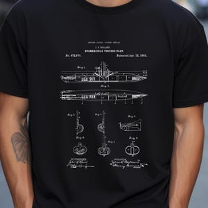 Vintage design of submarine torpedo boat from 1892 from US Patent Office. shirt gift for navy, naval history, submarine, military, warship