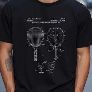 Design of a racquetball racquet from the US Patent Office. T-shirt gift for racquetball player, squash, racket sport, racquet sports